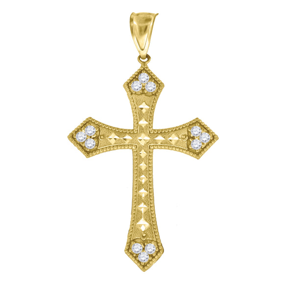 10kt Yellow Gold Cubic-zirconia Diamond-cut Unisex Cross Ht:62.8mm x W:36.2mm Religious Charm Pendant
