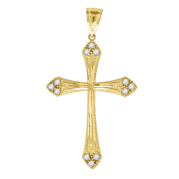 10kt Yellow Gold Cubic-zirconia Diamond-cut Unisex Cross Ht:62.9mm x W:35.9mm Religious Charm Pendant