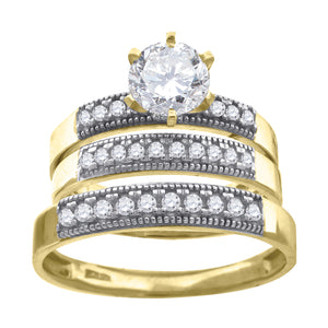 10kt Two-tone Gold Womens Round Cubic Zirconia Trio Ring Set