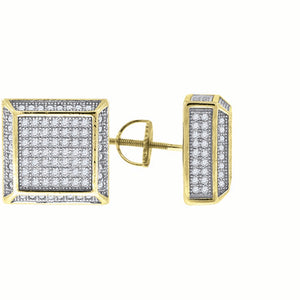 925 Sterling Silver Yellow-tone Unisex Cubic Zirconia Square Stud Earrings