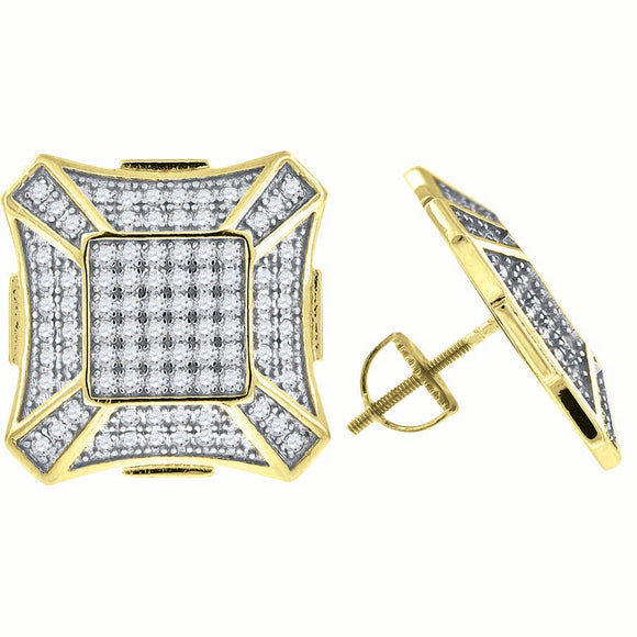 925 Sterling Silver Yellow-tone Womens Cubic Zirconia Square Stud Earrings