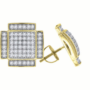 925 Sterling Silver Yellow-tone Unisex Cubic Zirconia Square Stud Earrings