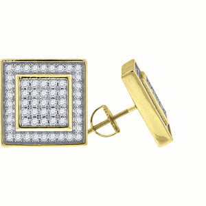 925 Sterling Silver Yellow-tone Womens Cubic Zirconia Square Stud Earrings