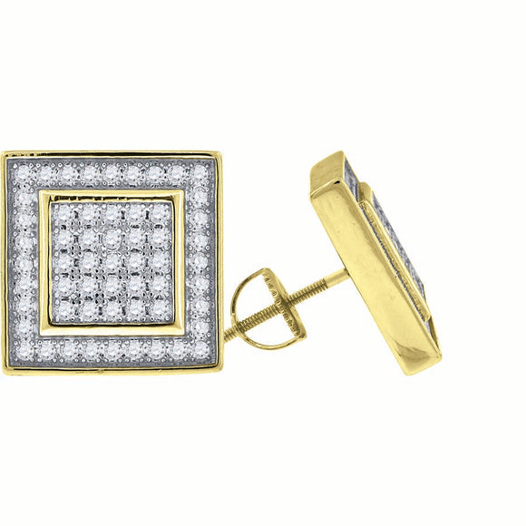925 Sterling Silver Yellow-tone Womens Cubic Zirconia Square Stud Earrings
