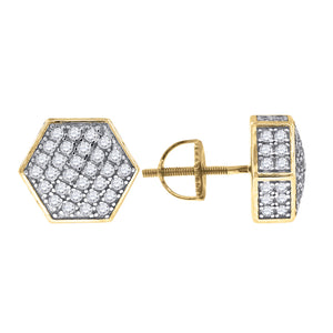 925 Sterling Silver Yellow-tone Unisex Cubic Zirconia Hexagon Stud Earrings