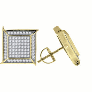 925 Sterling Silver Yellow-tone Unisex Cubic Zirconia Square Stud Earrings