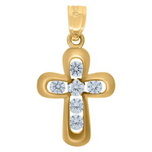 10kt Yellow Gold Diamond-cut Womens Princess Cut Cubic-zirconia Cross Ht:23.4mm x W:12.1mm Religious Charm Pendant
