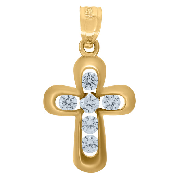 10kt Yellow Gold Diamond-cut Womens Princess Cut Cubic-zirconia Cross Ht:23.4mm x W:12.1mm Religious Charm Pendant