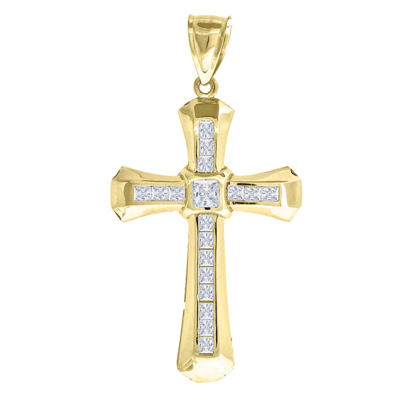 10kt Yellow Gold Cubic-zirconia Unisex Cross Ht:56.9mm x W:29.7mm Religious Charm Pendant