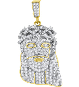 925 Sterling Silver Yellow-tone Mens CZ Jesus Religious Charm Pendant