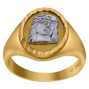 10kt Two-tone Gold Mens DC Jesus Face Religious Ring 
