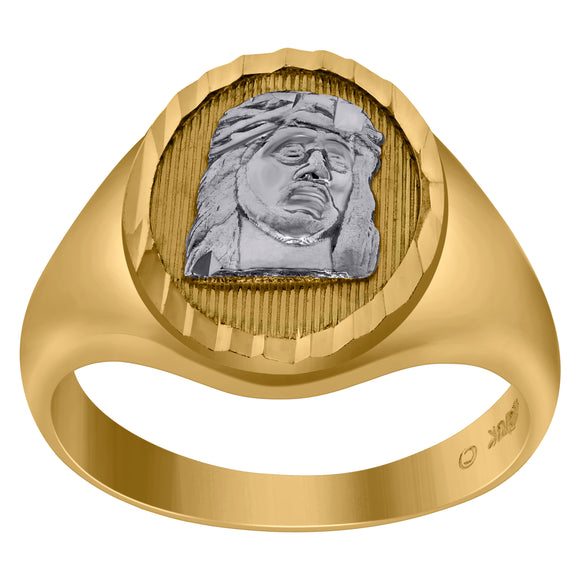 10kt Two-tone Gold Mens DC Jesus Face Religious Ring 