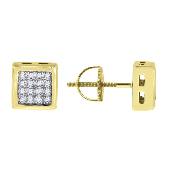 925 Sterling Silver Yellow-tone Womens Cubic Zirconia Square Stud Earrings