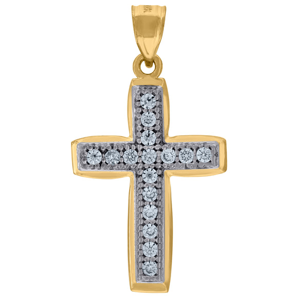 10kt Two-tone Gold Mens Women Cubic Zirconia Cubic-zirconia Cross Religious Charm Pendant