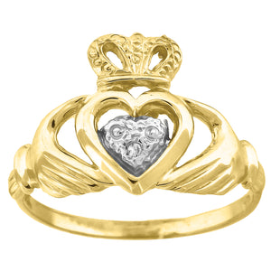 10kt Two-tone Gold Cubic Zirconia CZ Claddagh Crowned Heart Baby Ring