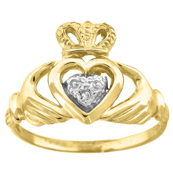 10kt Two-tone Gold Cubic Zirconia CZ Claddagh Crowned Heart Baby Ring