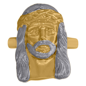 10kt Two-tone Gold Mens DC Textured Jesus Face Religious Ring