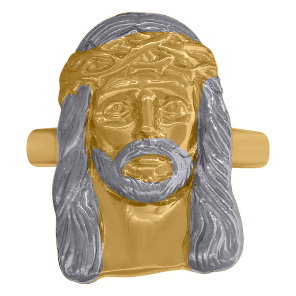 10kt Two-tone Gold Mens DC Textured Jesus Face Religious Ring