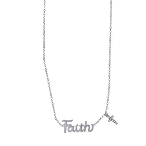 925 Sterling Silver Women Cubic Zirconia Rolo Link Faith With Cross Charm Necklace