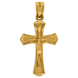 10kt Yellow Gold Mens Textured Crucifix Cross Religious Charm Pendant