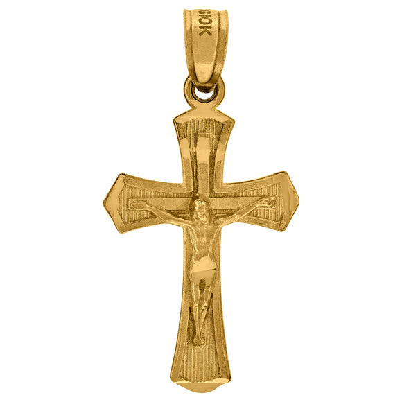 10kt Yellow Gold Mens Textured Crucifix Cross Religious Charm Pendant