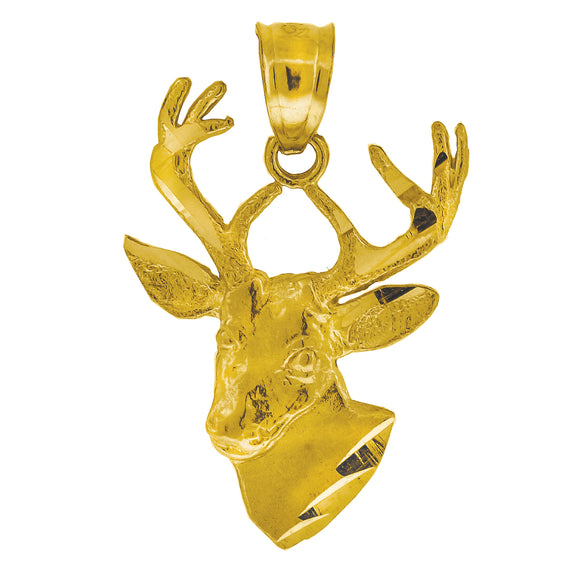 10kt Yellow Gold Mens Diamond-cut Deer Head Animals Charm Pendant
