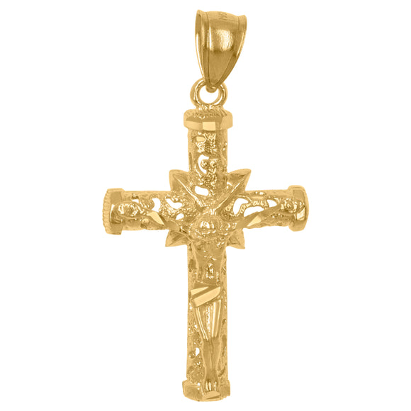 10kt Yellow Gold Diamond-cut Unisex Cross Crucifix Ht:37.6mm x W:20.3mm Religious Charm Pendant