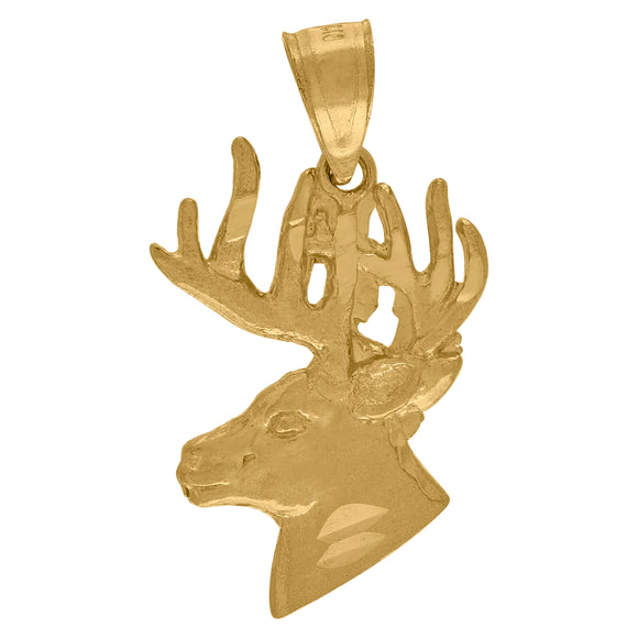 10kt Yellow Gold Mens Deer Head Animal Charm Pendant