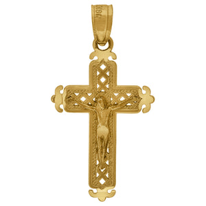 10kt Yellow Gold Diamond-cut Unisex Cross Crucifix Ht:26.9mm x W:13.9mm Religious Charm Pendant