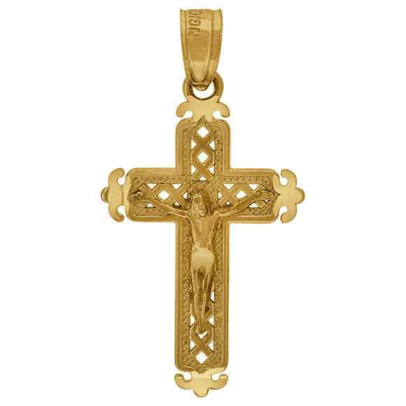 10kt Yellow Gold Diamond-cut Unisex Cross Crucifix Ht:26.9mm x W:13.9mm Religious Charm Pendant