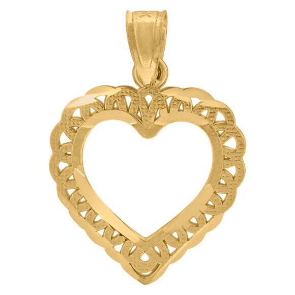 10kt Yellow Gold Womens Ht:21.7mm x W:14.4mm Heart Charm Pendant