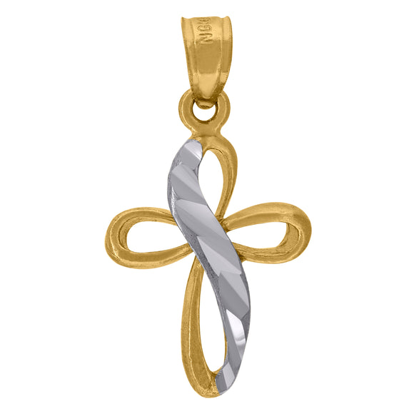 10kt Two-tone Gold Mens Women Diamond-cut Cross Religious Charm Pendant