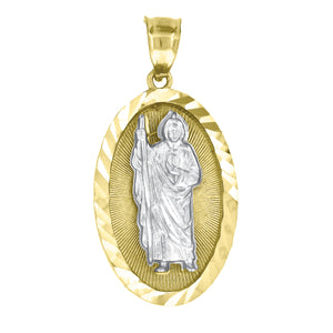 10kt Gold Two-tone Diamond-cut Unisex Saint Jude Ht:29.3mm x W:14.5mm Religious Charm Pendant