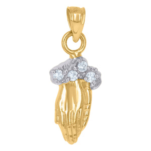 10kt Two-tone Gold Unisex Cubic Zirconia Cubic-zirconia Praying Hands Religious Charm Pendant