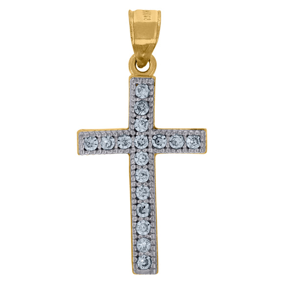 10kt Two-Tone Gold Cubic-zirconia Unisex Cross Ht:31.4mm x W:15.4mm Religious Charm Pendant