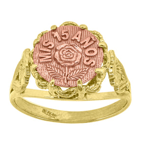 10kt Two-tone Gold Womens Textured Mis 15 Anos Heart Engagement Ring
