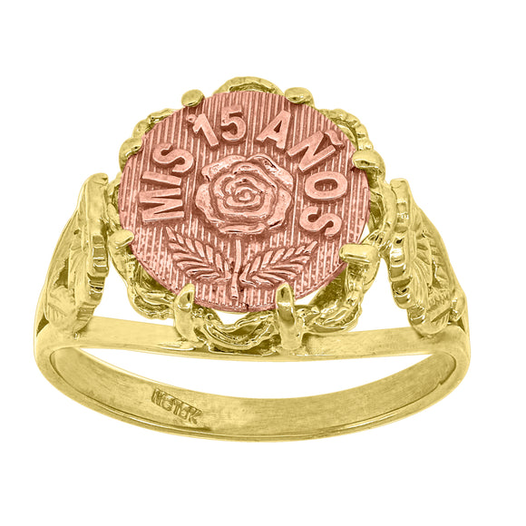 10kt Two-tone Gold Womens Textured Mis 15 Anos Heart Engagement Ring