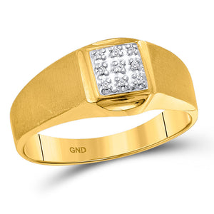 10kt Yellow Gold Mens Round Diamond Brushed Cluster Ring .03 Cttw