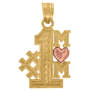 10kt Two-tone Gold Womens Textured #1 Mom Heart Charm Pendant