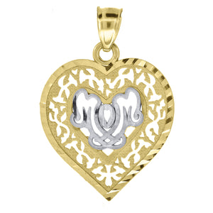 10kt Gold Two-tone Diamond-cut Womens Mom Ht:28.4mm x W:19.8mm Heart Charm Pendant