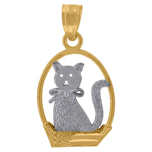 10kt Gold Two-tone Diamond-cut Womens Cat Basket Ht:22.1mm x W:12mm Animal Charm Pendant