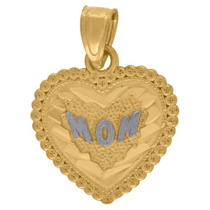 10kt Gold Two-tone Diamond-cut Womens Mom Ht:18.9mm x W:13.7mm Heart Charm Pendant