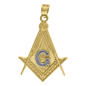 10KT Two-Tone Gold Mens Masonic Freemasonry Occupation Charm Pendant