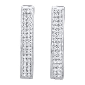 10kt White Gold Womens Round Diamond Double Row Hoop Earrings 1/5 Cttw