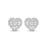 10kt White Gold Womens Round Diamond Heart Earrings 1/12 Cttw