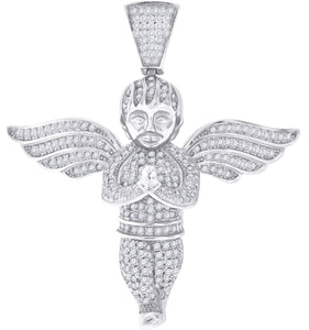 925 Sterling Silver Mens Cubic Zirconia Religious Praying Angel Charm Pendant