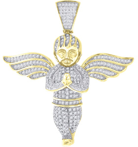 925 Sterling Silver Mens Cubic Zirconia Religious Praying Angel Charm Pendant