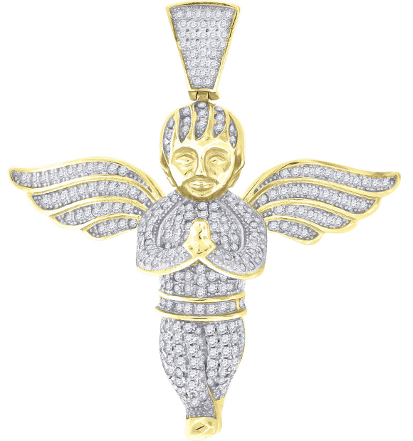 925 Sterling Silver Mens Cubic Zirconia Religious Praying Angel Charm Pendant