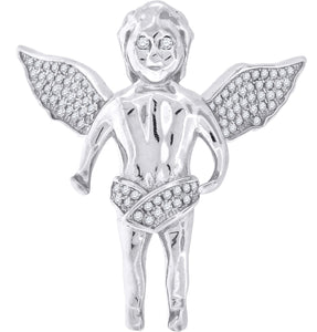 925 Sterling Silver Mens Cubic Zirconia Religious Praying Angel Charm Pendant