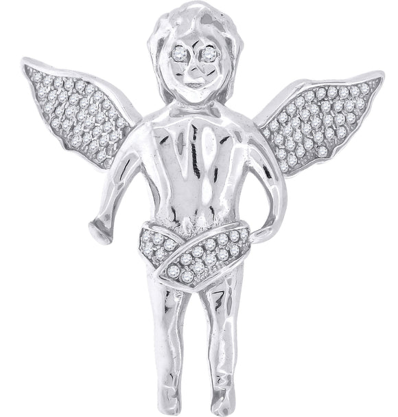 925 Sterling Silver Mens Cubic Zirconia Religious Praying Angel Charm Pendant